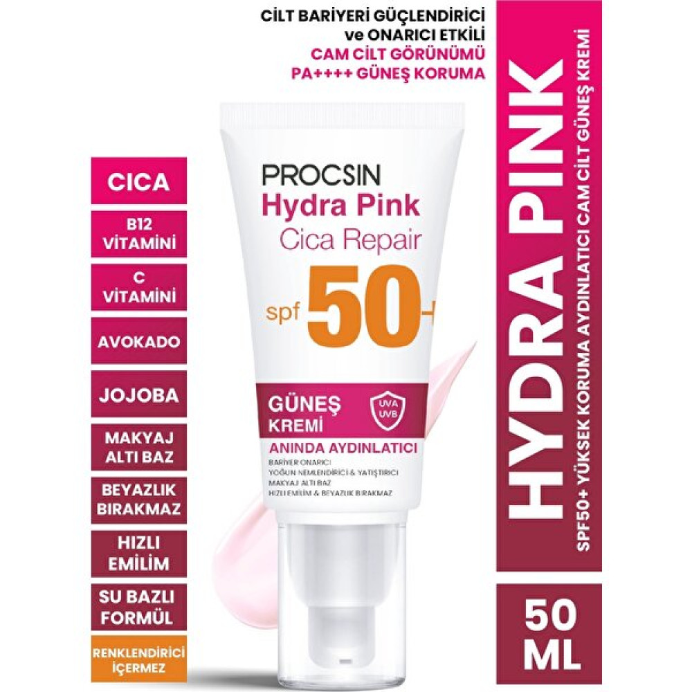 Procsın Hydra Pink (RENKLİ) Spf50 Bariyer Güçlendirici Cam Cilt Güneş Kremi Pa++++ Güneş Kremleri ve Losyonları Fiyatı