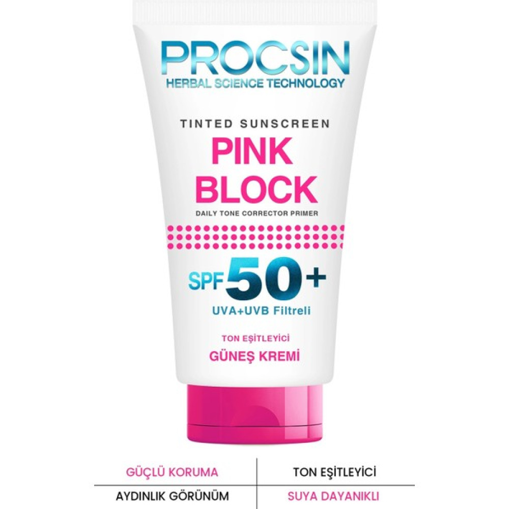 PROCSIN Pink Block Aydınlatıcı ve Ton Eşitleyici SPF50+ Güneş Kremi 50 ML Güneş Kremleri ve Losyonları Fiyatı