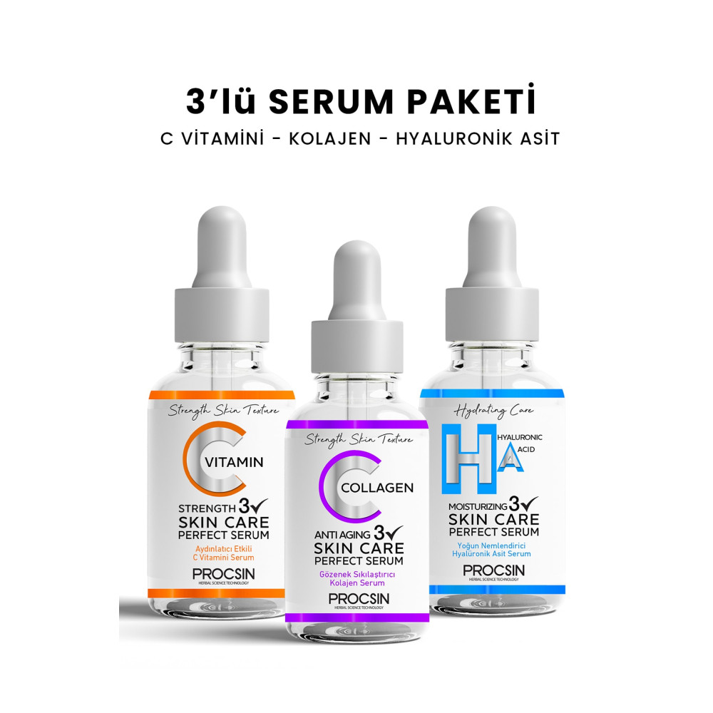 PROCSIN Üçlü Serum Paketi (C VİTAMİNİ - KOLAJEN - HYALURONİK ASİT SERUMU) Cilt Temizleme ve Peeling Fiyatı