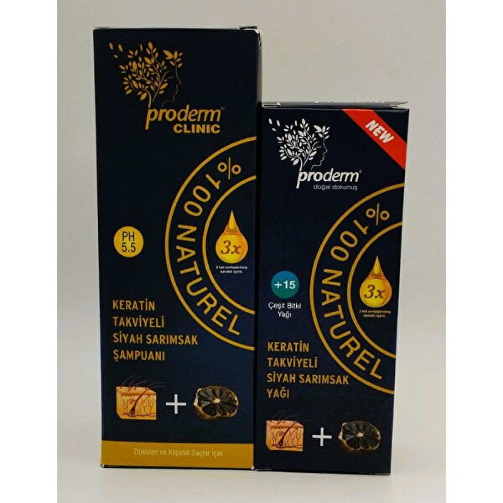 Proderm Keratin Takviyeli Siyah Sarımsak Şampuanı 500 ml + Keratin Takviyeli Siyah Sarımsak Yağı 150 ml Şampuan ve Saç Kremi Fiyatı
