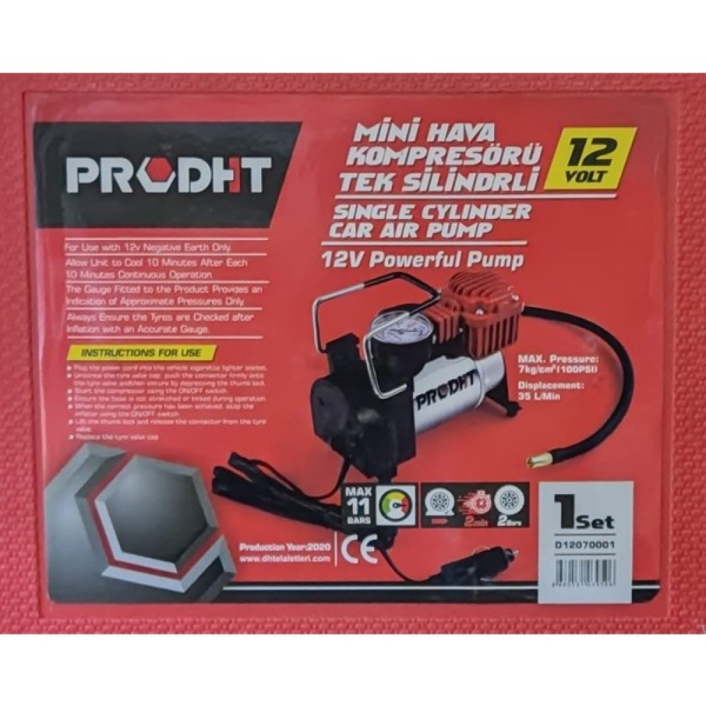 Prodht Mini Hava Kompresörü Tek Silindirli 12 Volt Lastikler Fiyatı