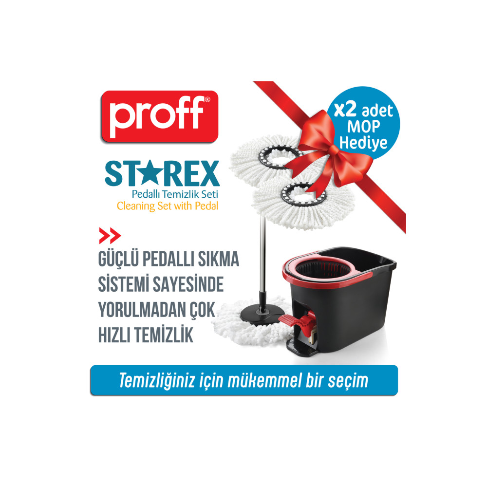 Proff Starex Pedallı Spin Mop Temizlik Seti 2 Adet Yedek Mop Hediye Deterjan ve Temizlik Ürünleri Fiyatı