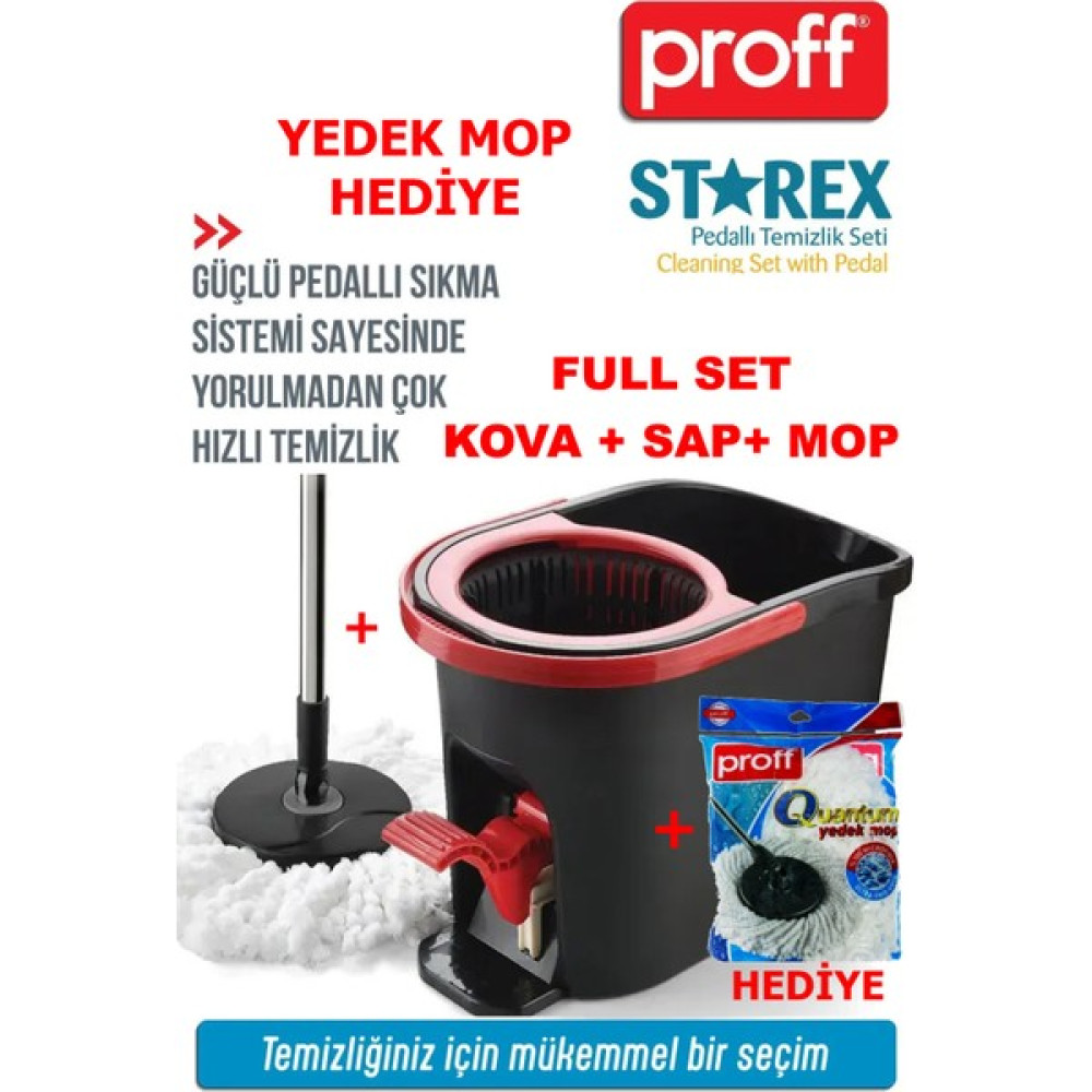Profithome Pedallı Paspas Seti Pedallı Mob + YEDEK - Siyah - Standart Ev Temizliği Fiyatı