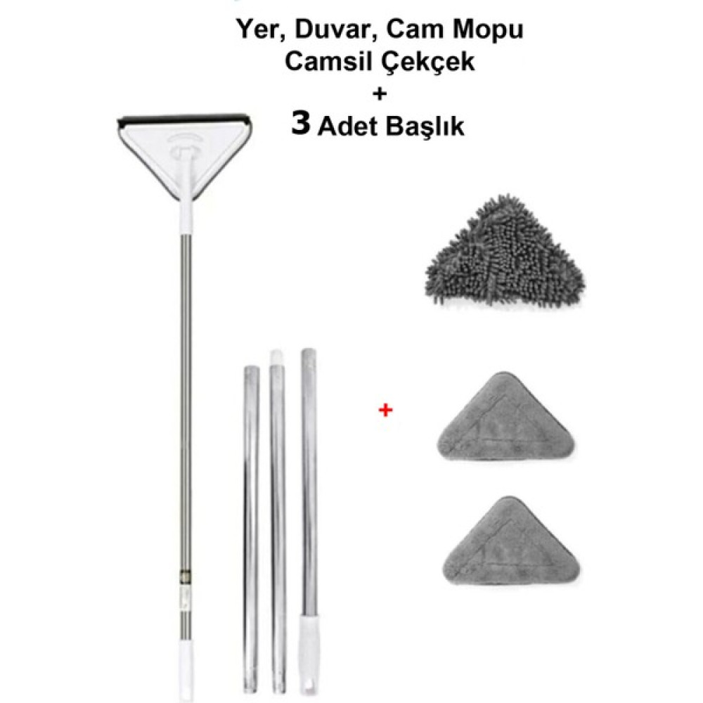 Profithome Üçgen Cam Sil Çekçek, Duvar, Yer Silme Temizlik Seti + 2 Adet Başlık Ev Temizliği Fiyatı