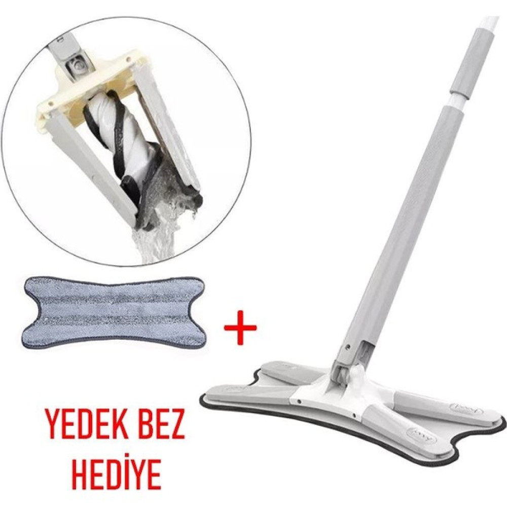 Profithome x Mop Yer ve Duvar Silme Mop Kendinden Sıkmalı + Yedek Bez - Gri - Standart Ev Temizliği Fiyatı