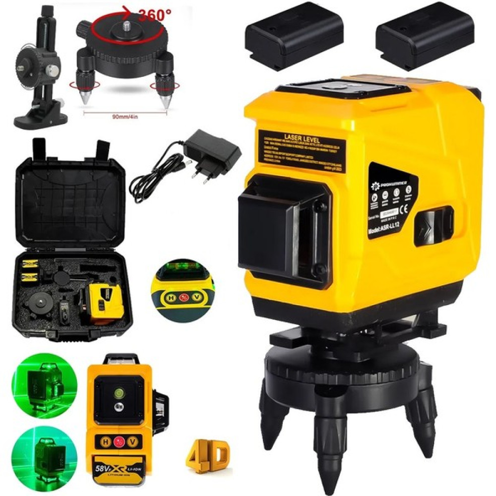 Prohummer PH-LZ187 Akülü 4d 12 Köşe 360 Derece Otomatik Hizalamalı Lazer Terazi Metre (Sarı) - Sarı Diğer Test ve Ölçüm Cihazları Fiyatı