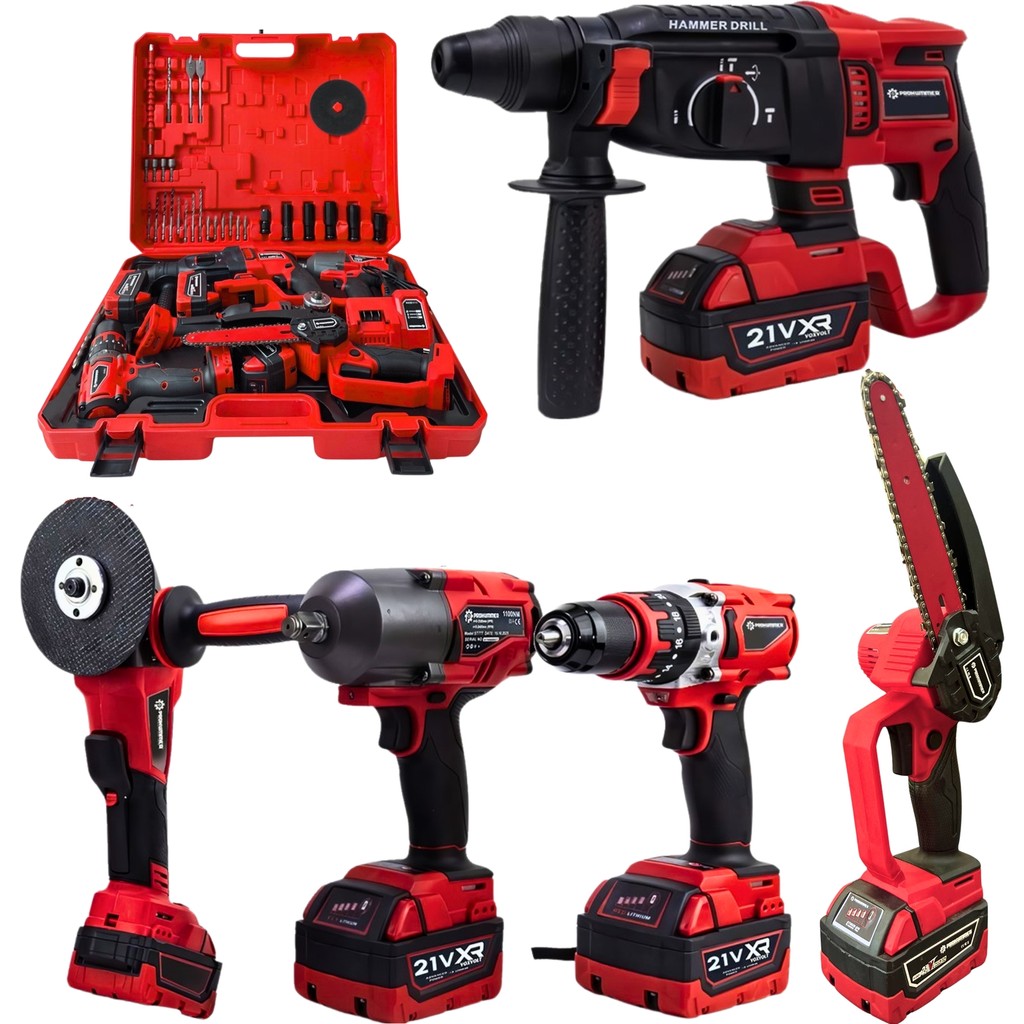 Prohummer PH333 Profesyonel Yeni Kırmızı 21V 4AH 5li Matkap Seti - 1100NM Somun Sökme, Kırıcı Delici, 125MM Devir Ayarlı Avuç Taşlama, 13MM Vidalam... Matkaplar Fiyatı