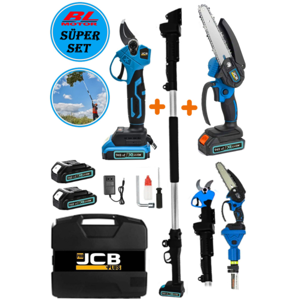 Projcb American 2Li Set Blue Bag Makasi + Budama Testere Komurusuz Motor 948 Vf 2 Akulu 2.7 Mt Teleskopikli Dal Budama Makineleri Fiyatı