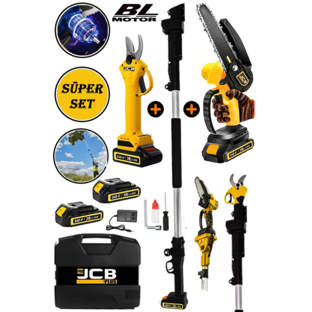 Projcb American Super 2Li Set Bag Budama Makasi + Budama Testere Bl Motor 948 Vf Cift Akulu 2.7 Mt Uzatmali Dal Budama Makineleri Fiyatı