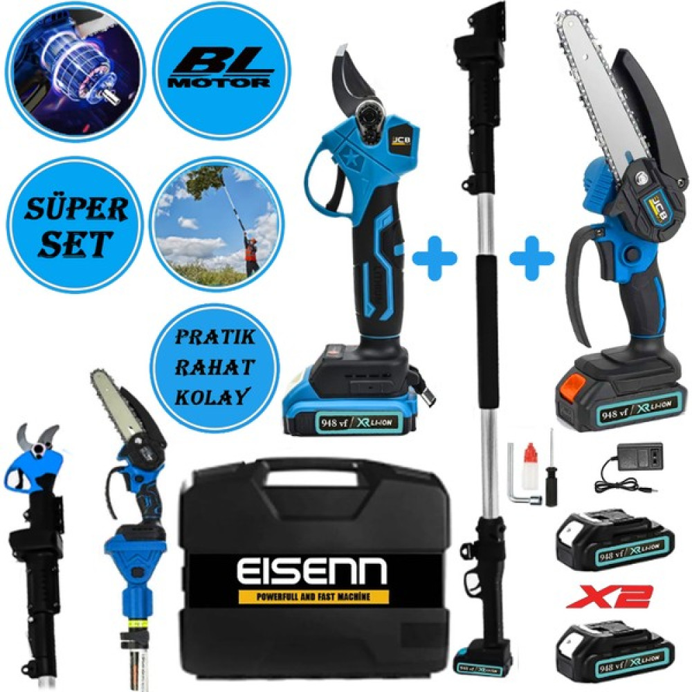 Projcb Plus American Bağ Makası + Budama Testere  2li Set Kömürüsüz Motor 2.7 mt Teleskopik Blue 948 Vf 2 Akülü Ağaç Kesme Makinesi Fiyatı