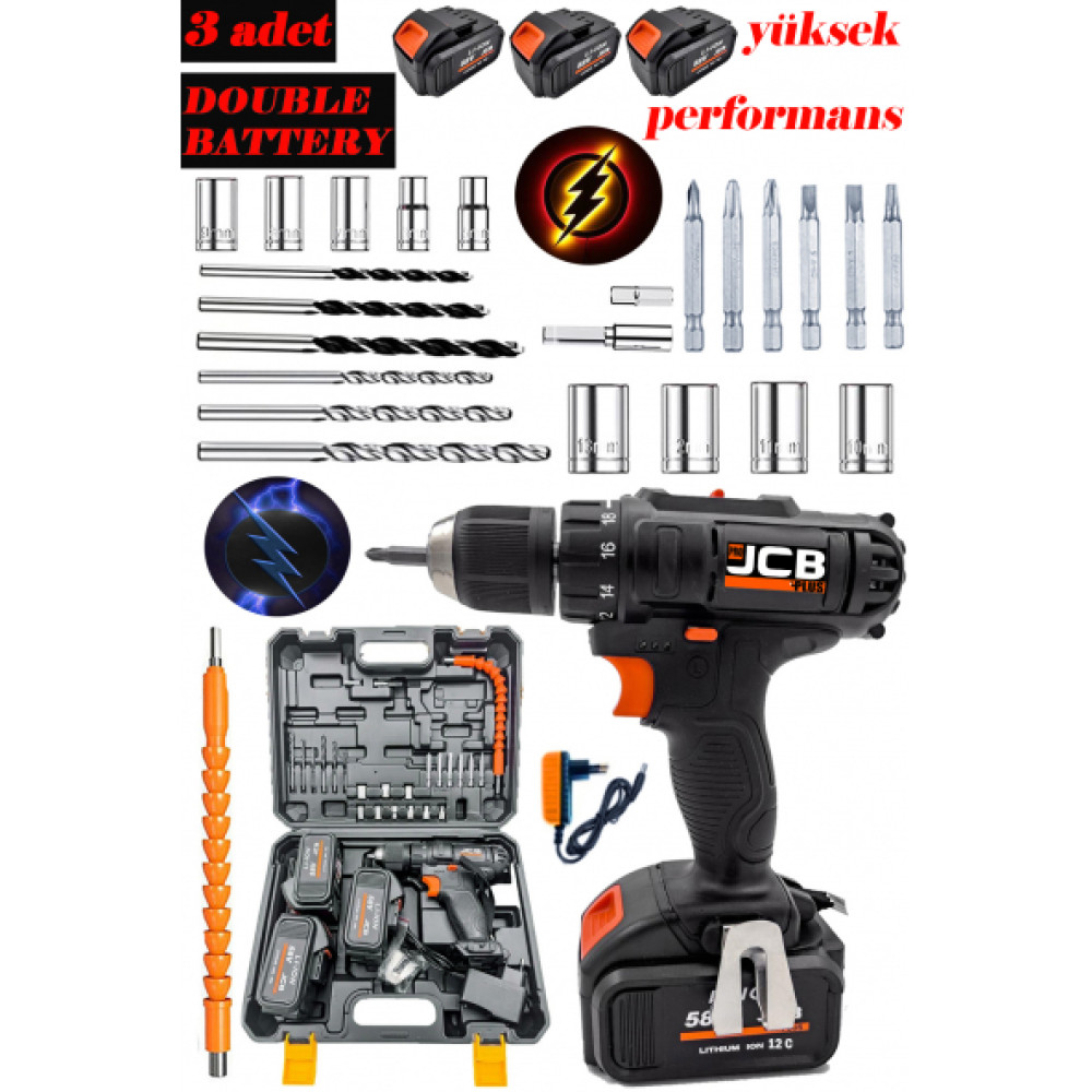 Projcb Plus American Batman Black 3 Bataryali 58 V 10 Ah Celik Sanzuman Akulu Sarjli Matkap Vidalama+Usta Setli Matkaplar Fiyatı