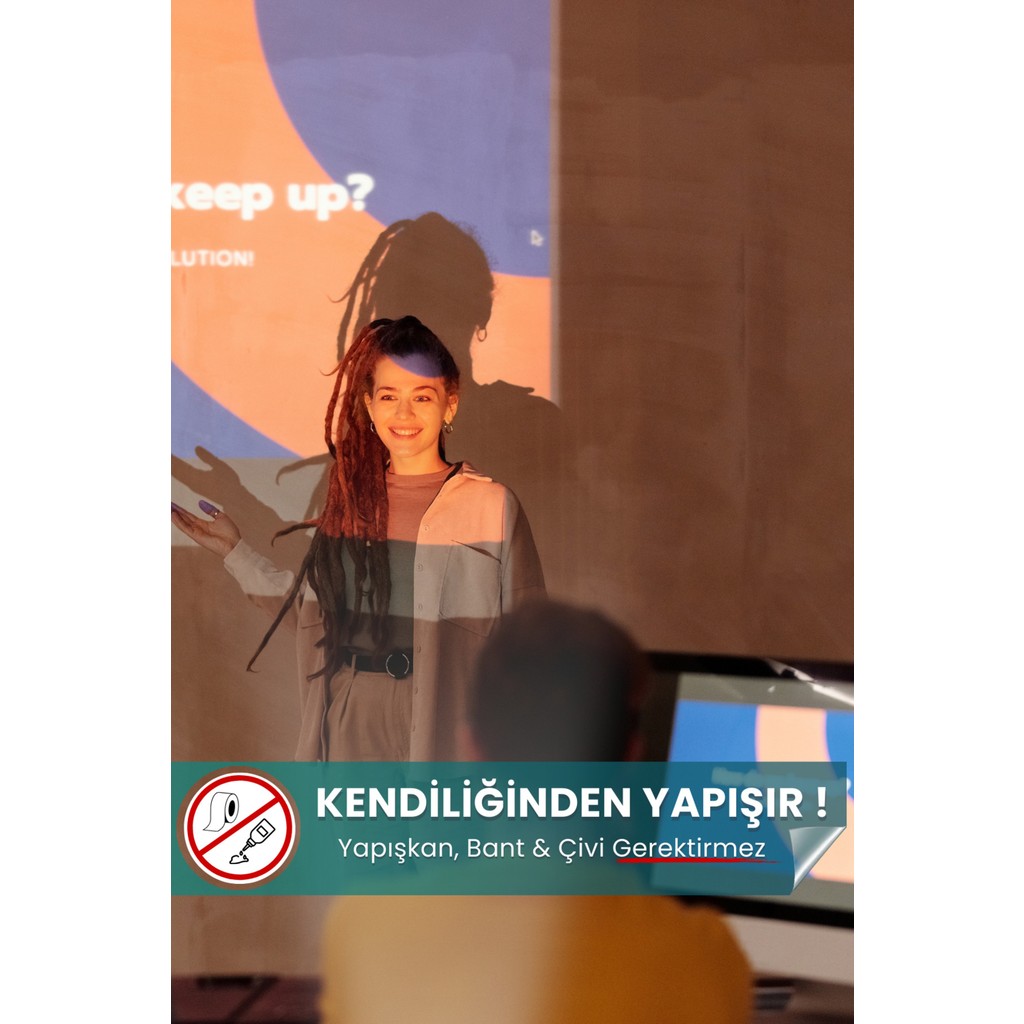 Projeksiyon Perdesi, 100X150 Cm, Duvar Sineması, Sunum Perdesi, Yapışkansız, Statik Akıllı Perde Perde Fiyatı