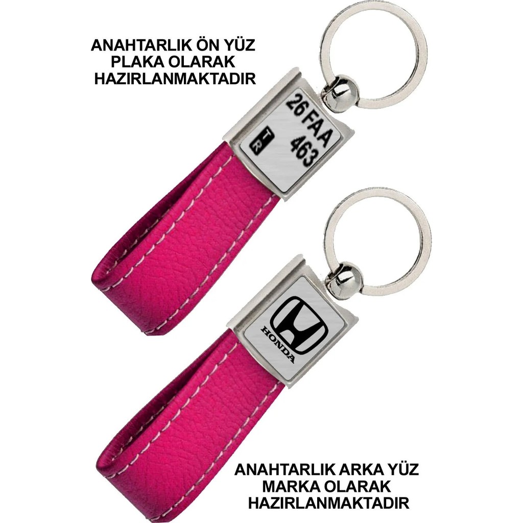 Promosyon Denizi Ön Yüz Honda Logolu Arka Yüz Plakanıza Özel Pembe Anahtarlık Diğer Fiyatı