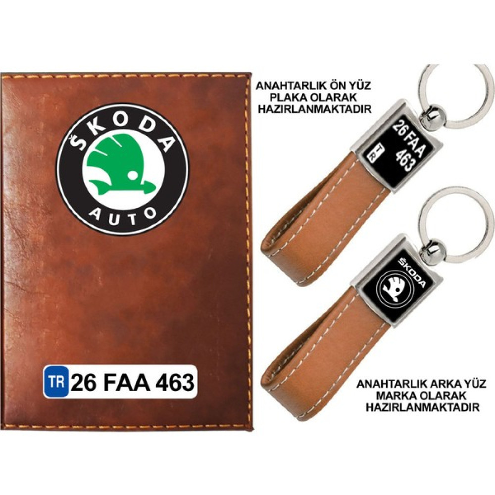 Promosyon Denizi Plakanıza Özel Skoda Logolu Taba Ruhsat Kabı ve Anahtarlık Torpido Aksesuarları & Bakımı Fiyatı