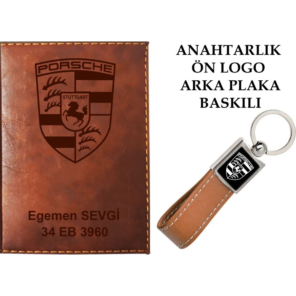 Promosyon Denizi Plakanıza ve Isminize Özel Lazer Baskılı Porsche Logolu Taba Ruhsat Kabı ve Anahtarlık Diğer Fiyatı