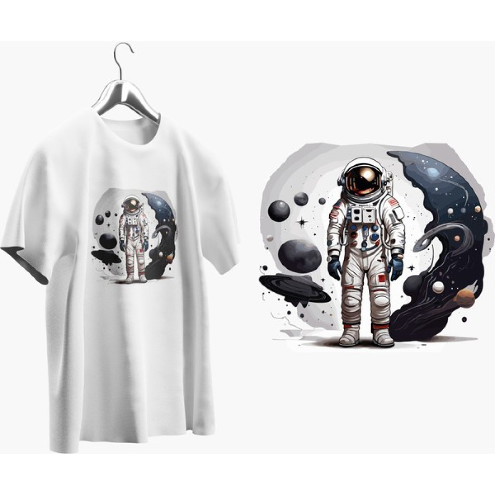 Promosyon Dünyam Unisex Beyaz Renk Baskılı Tişört Astronot Uzay Temalı Erkek T-shirt Fiyatı