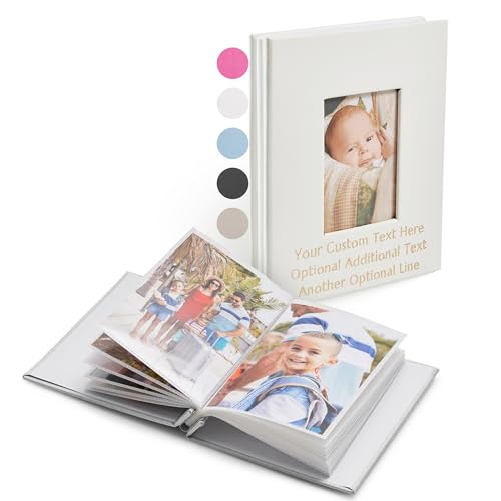 PROMOT Personalized 4x6 Photo Album - Holds 40 Photos - Stylish White Hardcover Design with Easy Slip-In Pockets - Durable Memory Book for Storing and Displaying Family Photos, Keepsake small Album