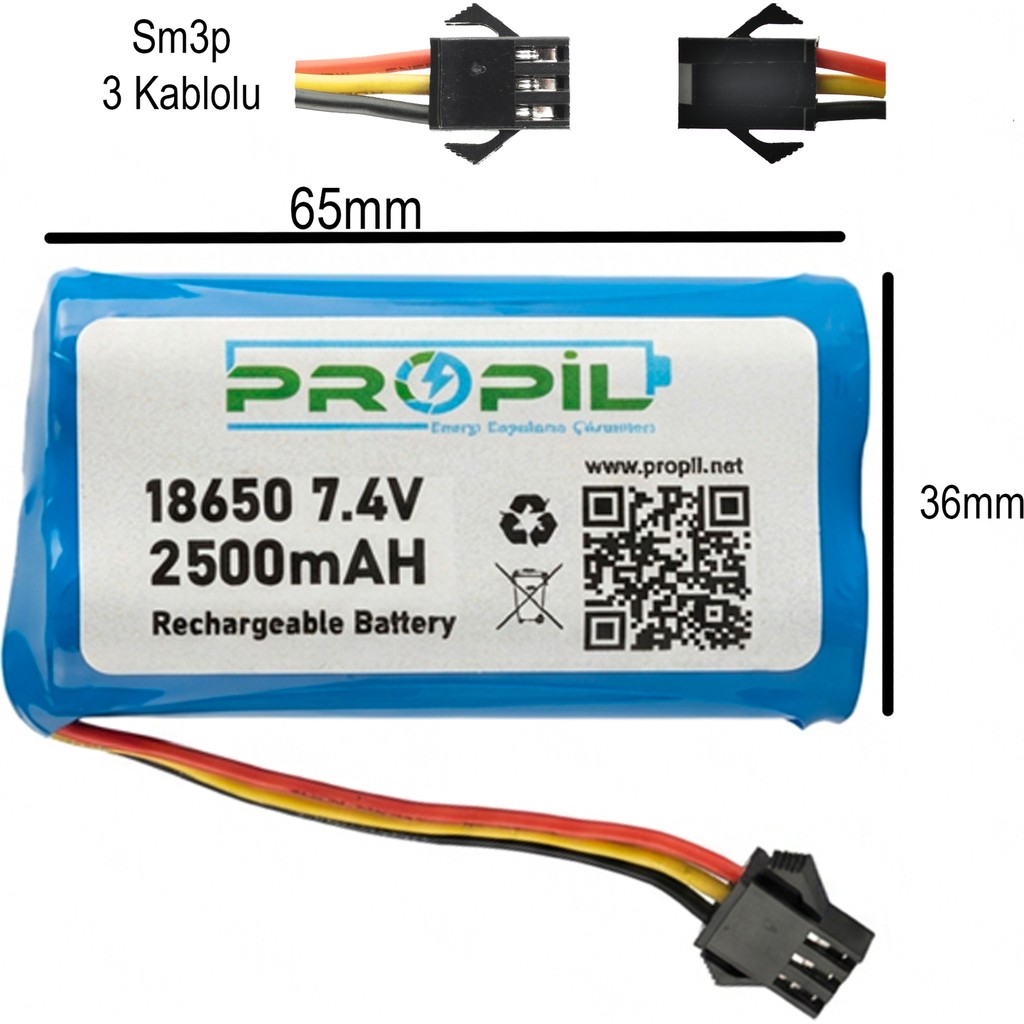Propil 7.4V 18650 Lion 2500 Mah 3 Kablolu Oyuncak Pili SM3P Soket Anne Bebek Oyuncak Fiyatı