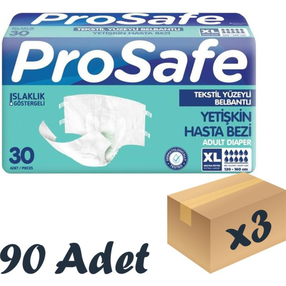 Prosafe Tekstil Yüzeyli Bel Bantlı Yetişkin Hasta Bezi Xlarge 30'Lu 3 Paket 90 Adet - XL Hasta Bezleri ve Temizliği Fiyatı