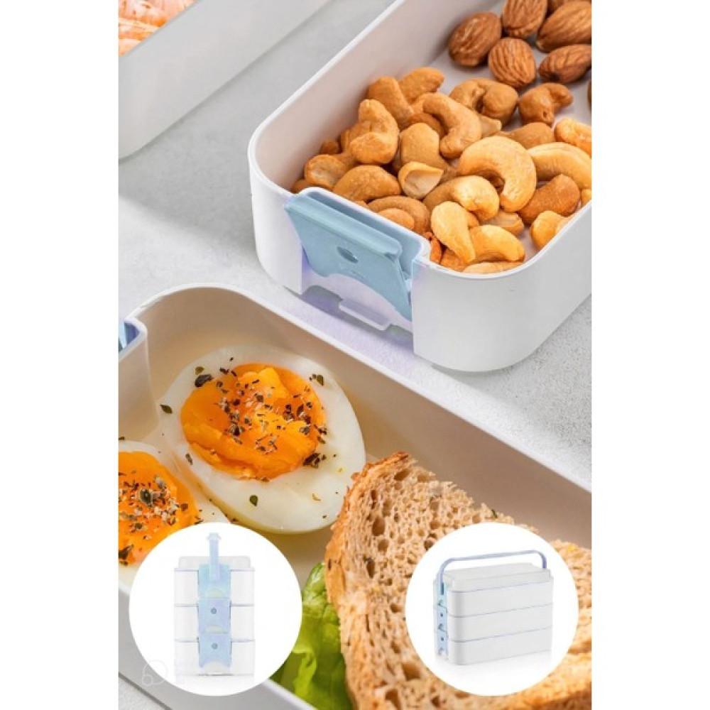 Prosam Beslenme Kutusu 3 Katlı Bölmeli Öğrenci Beslenme Okul Saklama Kabı Iş Lunch Box Piknik Kabı Diyet Sefer Tası - Mavi Saklama Kapları Fiyatı