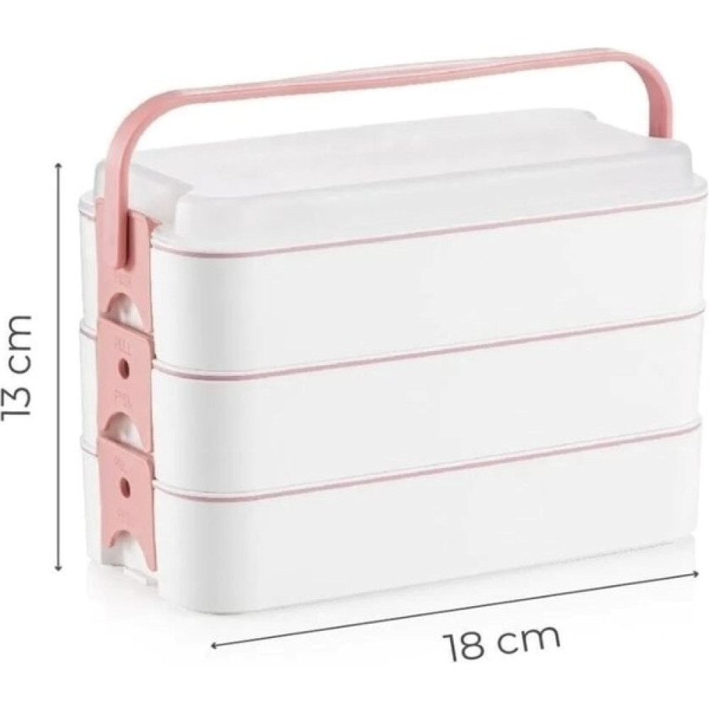 Prosam Beslenme Kutusu 3 Katlı Bölmeli Öğrenci Beslenme Okul Saklama Kabı Iş Lunch Box Piknik Kabı Diyet Sefer Tası - Pembe Saklama Kapları Fiyatı