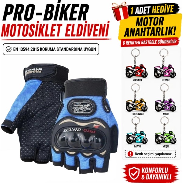 Prosev Pro-Bıker Darbeli Yarım Parmak Bedenli Motosiklet Eldiveni (Anahtarlık Hediyeli) En 13594:2015 Koruma Standardına Uygun Yarım Parmak - L Diğer Fiyatı