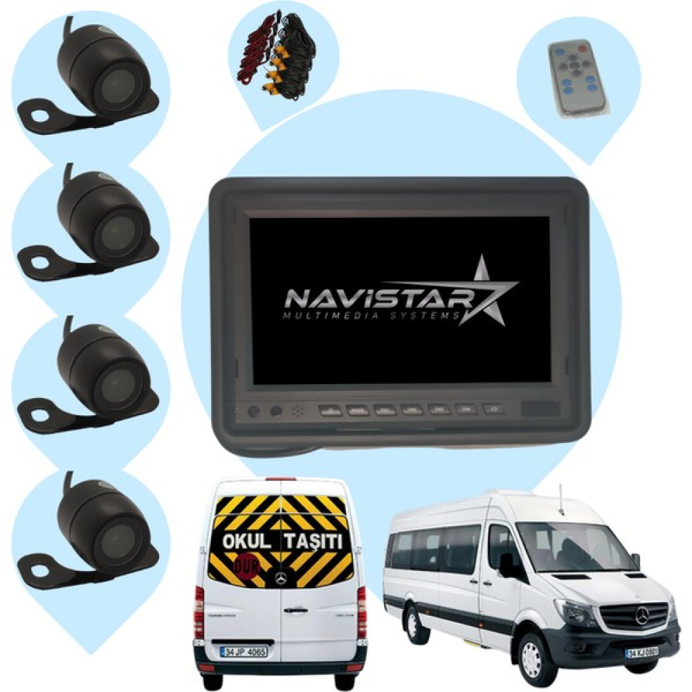 Prostar Okul ve Servis Taşıtları Dört Kameralı 7" Ekranlı 4 Kamera Oto Görüntü Sistemleri Fiyatı