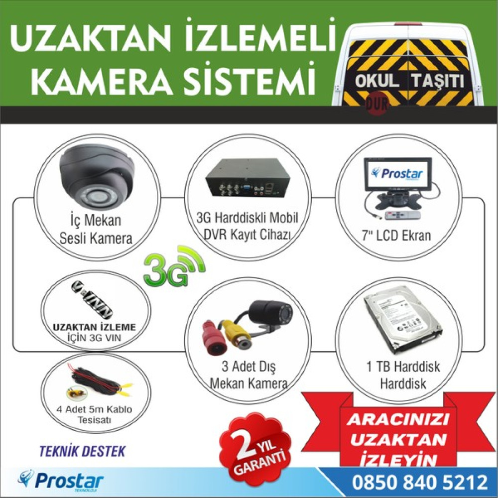 Prostar Okul ve Servis Taşıtları Için 1 Tb Kayıtlı 3g Destekli Ka Oto Görüntü Sistemleri Fiyatı