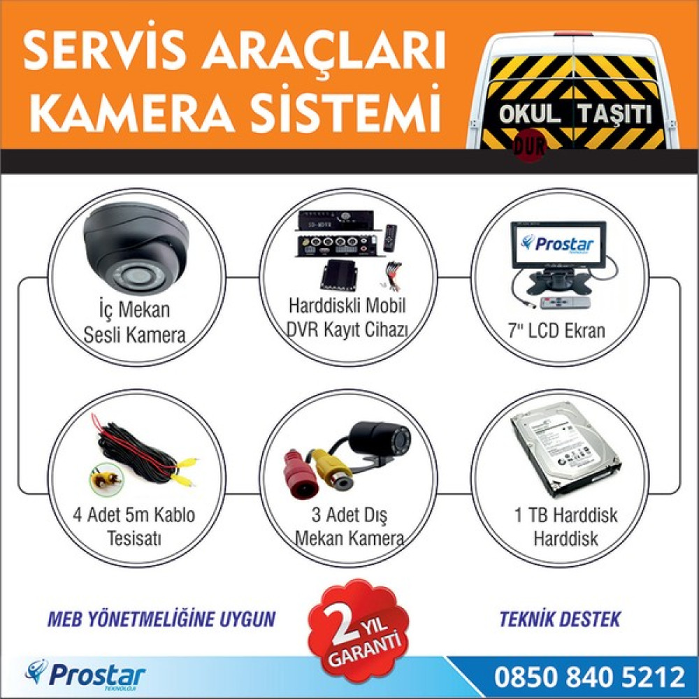 Prostar Okul ve Servis Taşıtları Için 1 Tb Kayıtlı Kamera Set Oto Görüntü Sistemleri Fiyatı