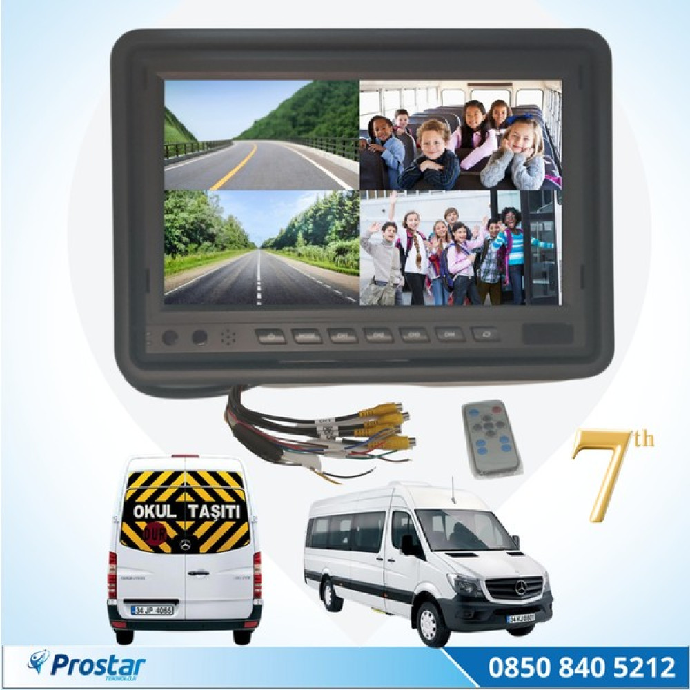 Prostar Okul ve Servis Taşıtları Için Dörde Bölünebilen 7" Ekranl Oto Görüntü Sistemleri Fiyatı