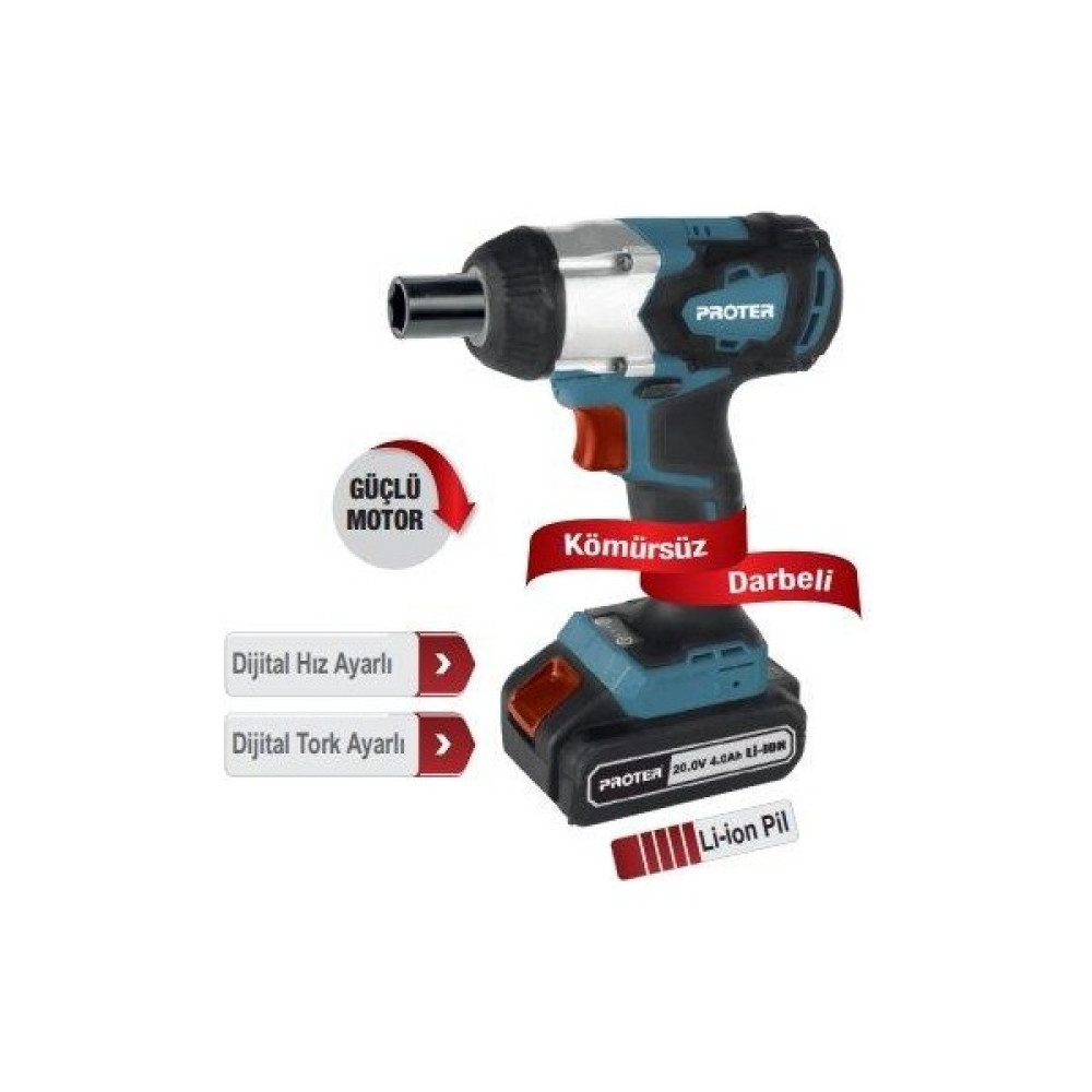Proter Pst 460 Ws Kömürsüz Darbeli Şarjlı Somun Sıkma 20 V 4.0 Ah Somun Sıkma Makinesi Fiyatı