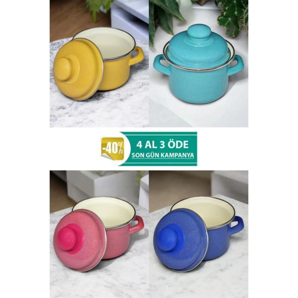 Protocol London Emaye Mini Derin Tencere Seti 12 cm 900 ml - 3 Renk Alana 1 Renk Bedava - Renkli Tencereler Fiyatı