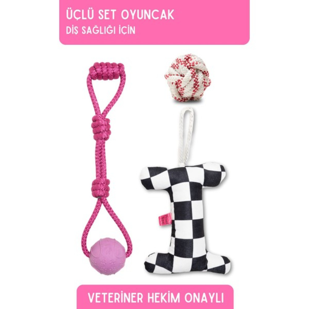 Proud Wave Üçlü Set Köpek Oyuncağı Plastik Eğitim Topu Çekiştirmeli Ip Oyuncak Köpek Toplu Eğitim Ipi - Pembe Oto Boyaları Fiyatı