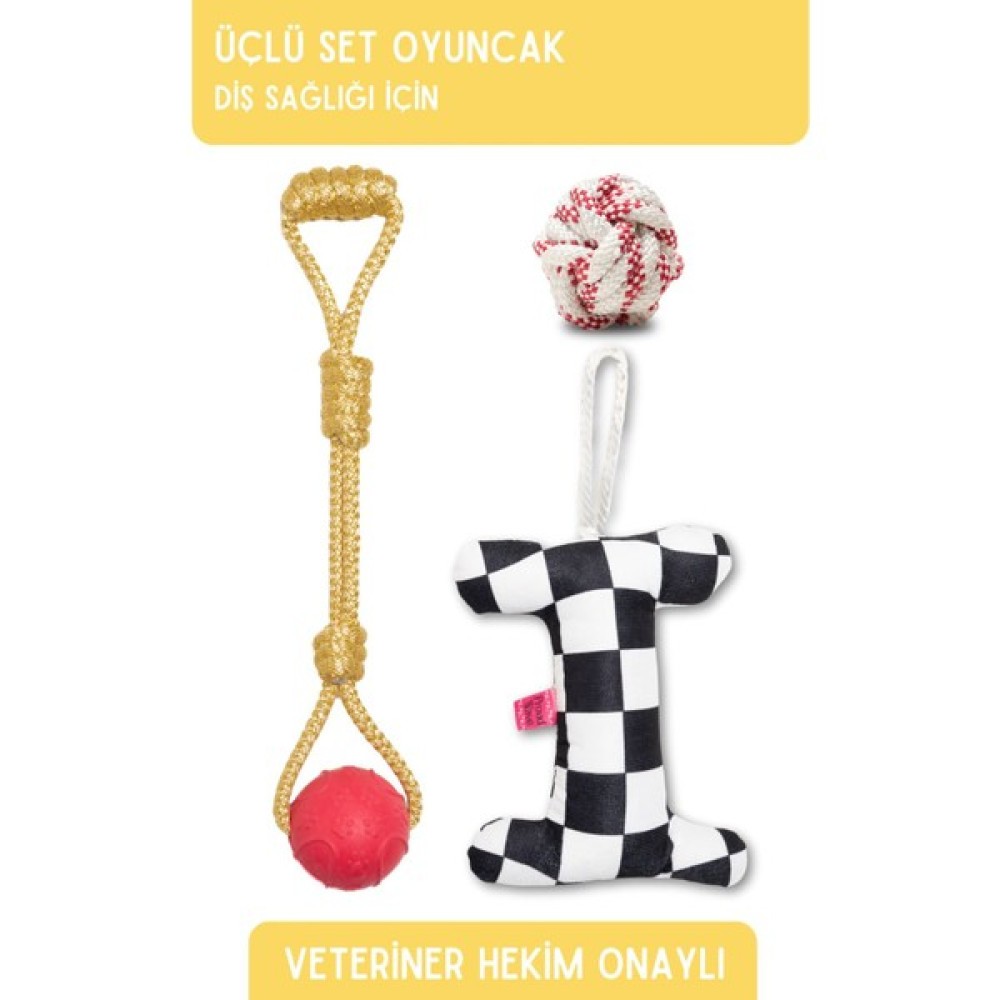 Proud Wave Üçlü Set Köpek Oyuncağı Plastik Eğitim Topu Çekiştirmeli Ip Oyuncak Köpek Toplu Eğitim Ipi - Sarı Oto Boyaları Fiyatı