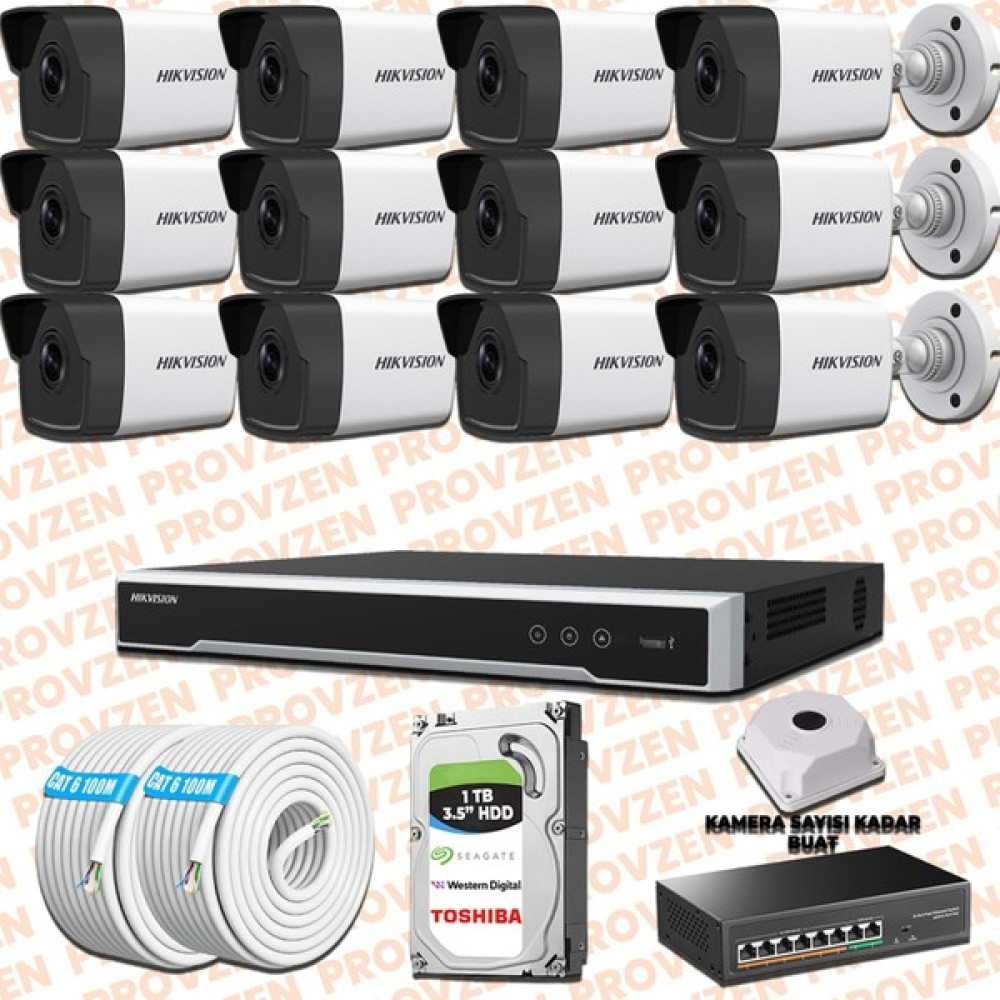 Provzen Hıkvısıon 12 Kameralı İp Kamera Seti 1080P Mikrofonlu Oto Boyaları Fiyatı