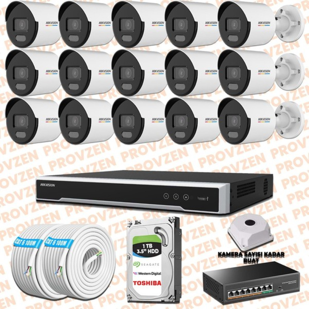 Provzen Hıkvısıon 15 Kamera Ip Set 7/24 Renkli Colorvu Mikrofonlu Oto Boyaları Fiyatı