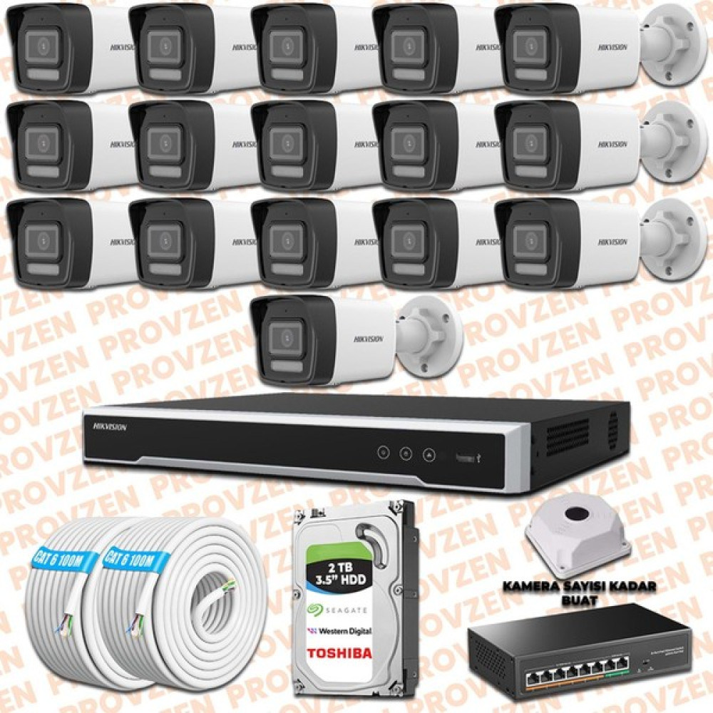 Provzen Hıkvısıon 16 Ip Kameralı 4mp Hibrit Colorvu Kamera Seti Oto Boyaları Fiyatı