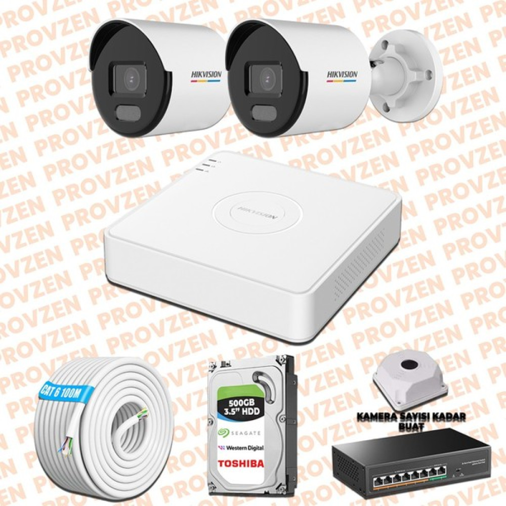 Provzen Hıkvısıon 2 Kamera İp Set 7/24 Renkli Colorvu Mikrofonlu Oto Boyaları Fiyatı