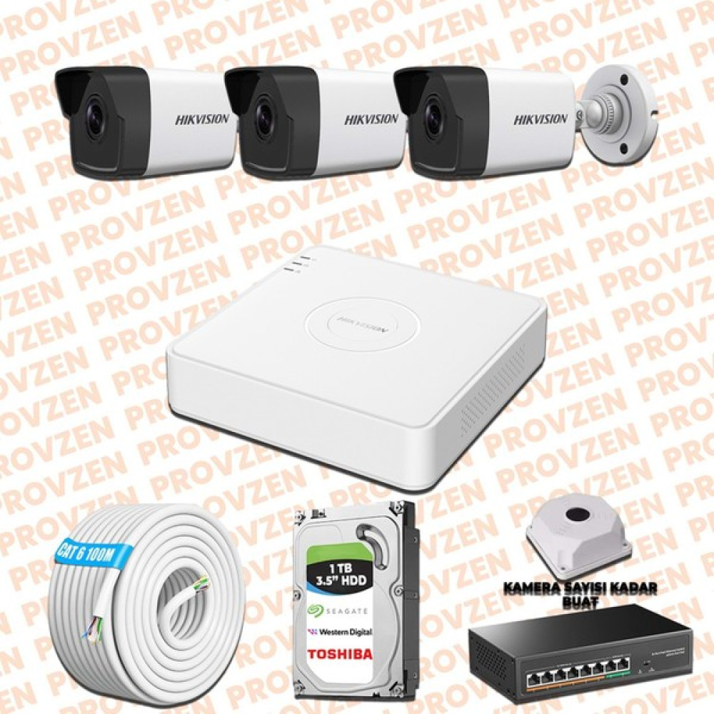 Provzen Hıkvısıon 3 Kameralı İp Kamera Seti 4Mp 1440P Mikrofonlu Oto Boyaları Fiyatı