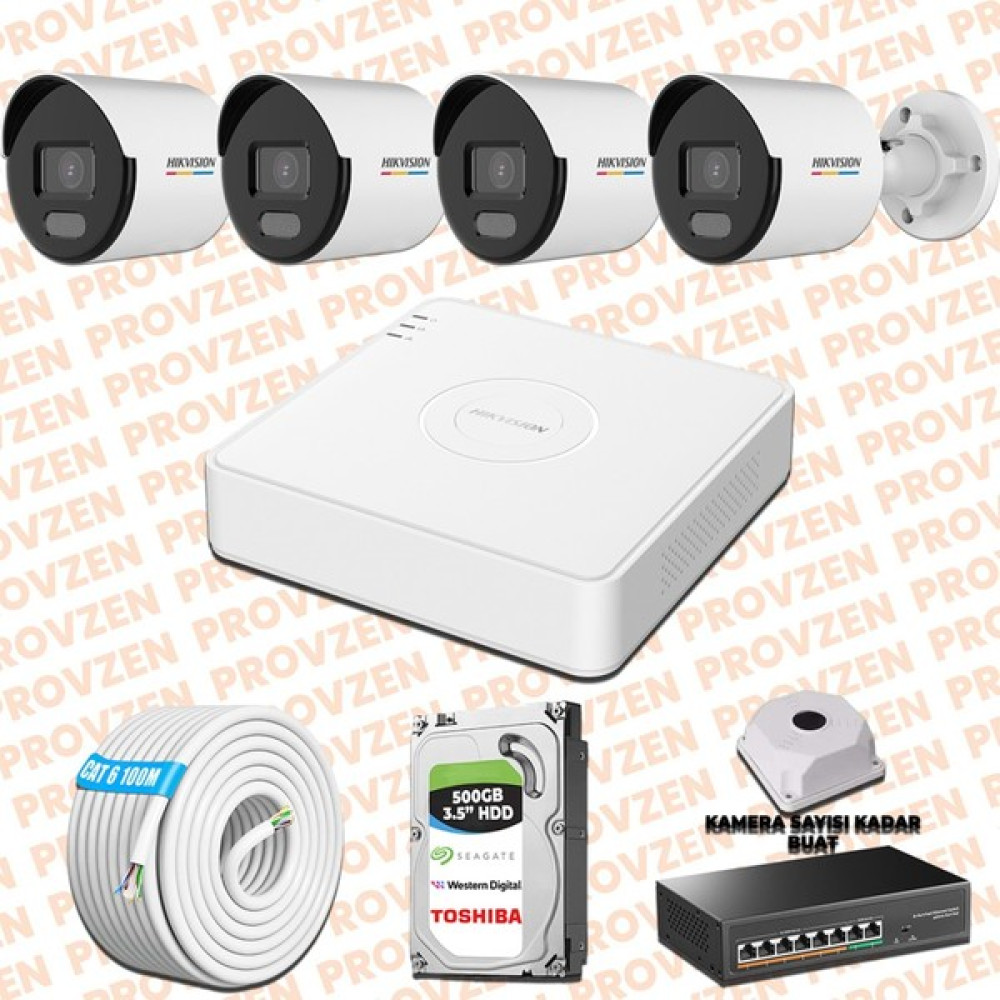 Provzen Hıkvısıon 4 Kamera İp Set 7/24 Renkli Colorvu Mikrofonlu Oto Boyaları Fiyatı