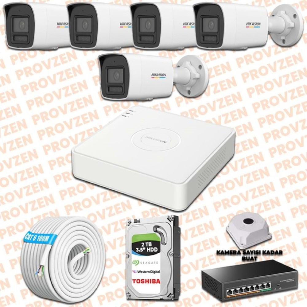 Provzen Hıkvısıon 5 İp Güvenlik Kamerası Seti 4Mp Colorvu Hibrit Güvenlik Kameraları Fiyatı