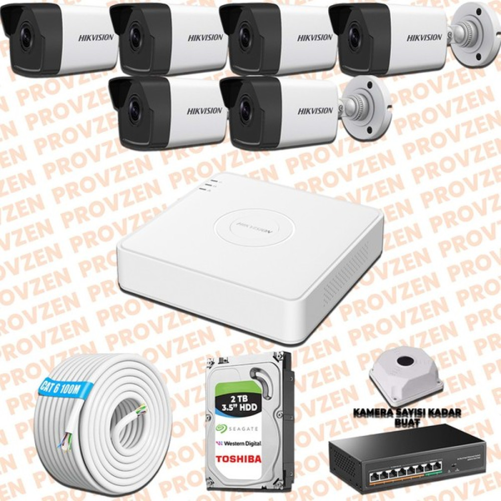 Provzen Hıkvısıon 6 Kameralı İp Kamera Seti 4Mp 1440P Mikrofonlu Oto Boyaları Fiyatı