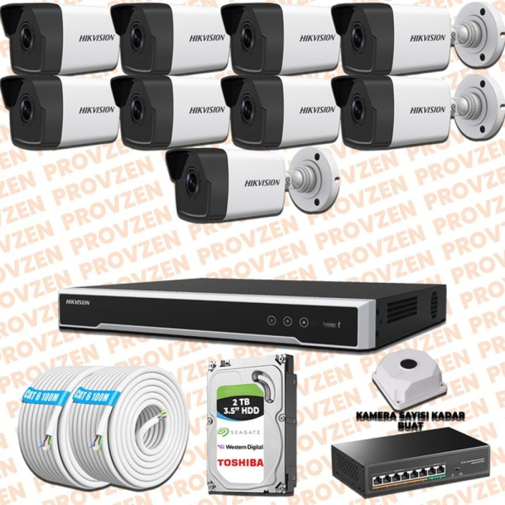 Provzen Hıkvısıon 9 Kameralı İp Kamera Seti 4Mp 1440P Mikrofonlu Oto Boyaları Fiyatı