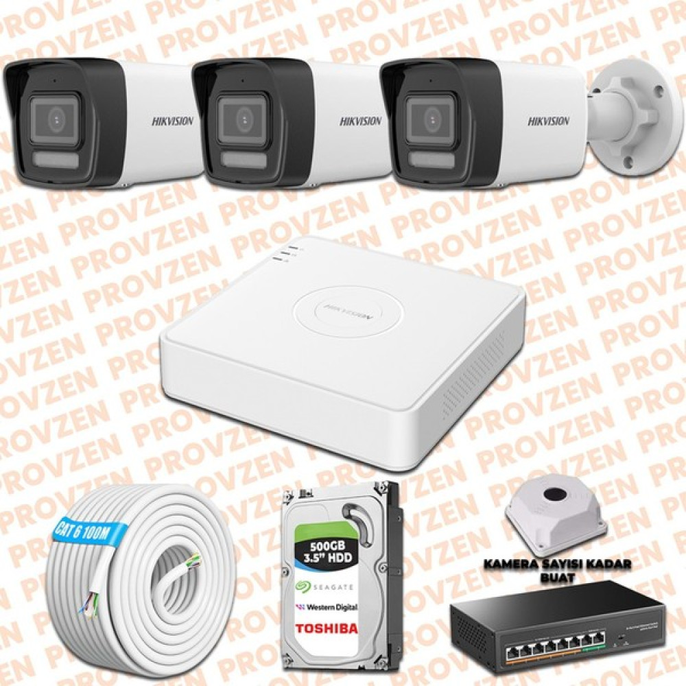 Provzen Hıkvısıon İp 3 Kameralı Set 1080P Colorvu Mikrofonlu Oto Boyaları Fiyatı