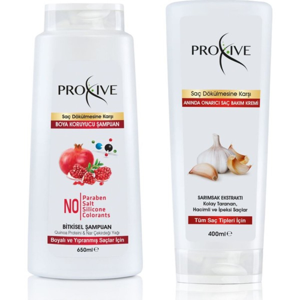 Proxive Tuzsuz Parabensiz Silikonsuz Boyasız Boya Koruyucu Şampuan 650 ml + Proxive Anında Onarıcı Saç Kremi 400 ml Oto Boyaları Fiyatı