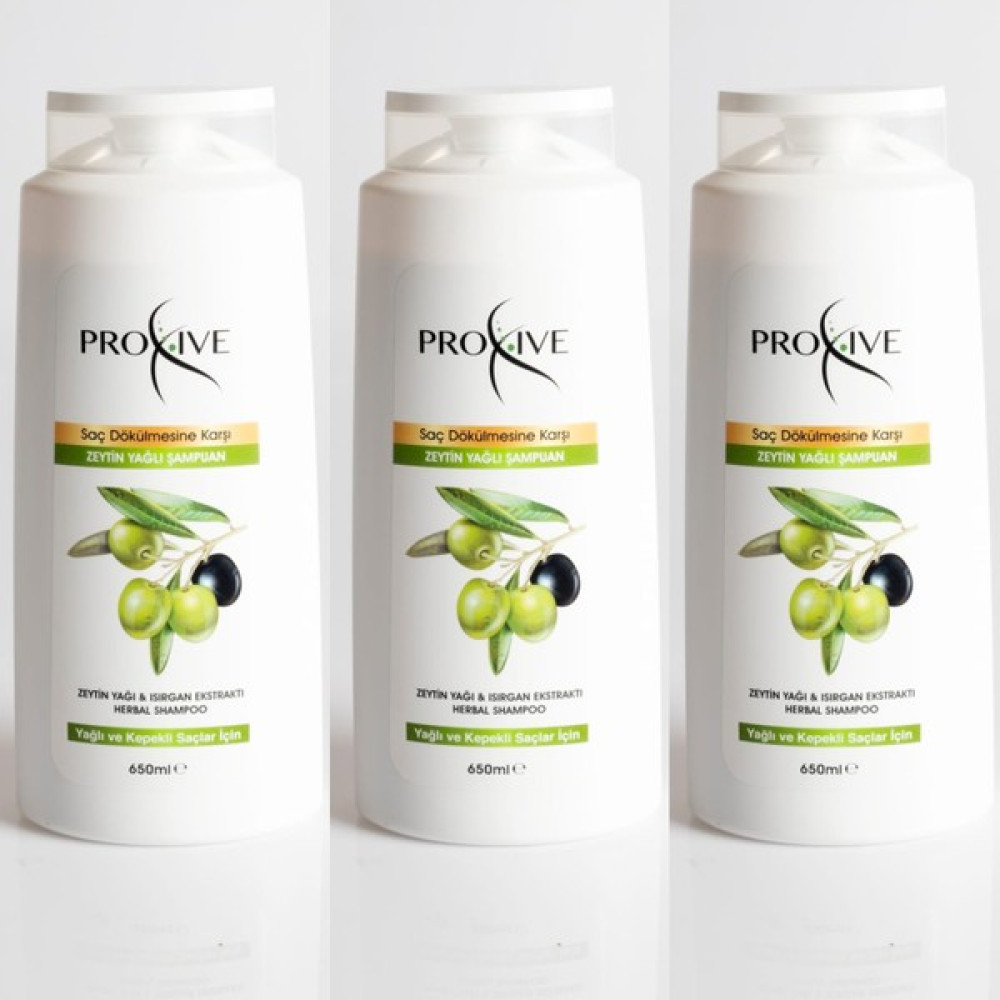 Proxıve Tuzsuz Parabensiz Silikonsuz Boyasız Kepek Önleyici Zeytinyağ Şampuanı 650 ml x 3'lü Şampuan ve Saç Kremi Fiyatı