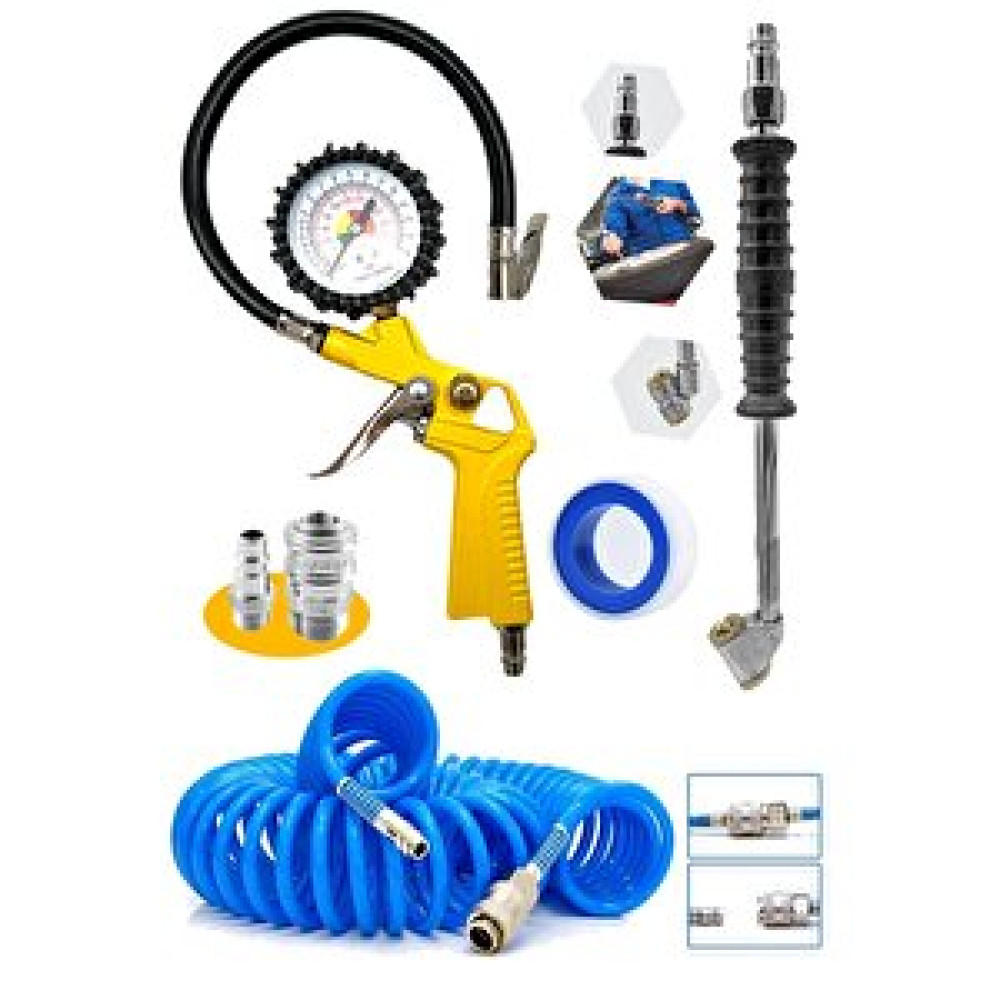 Proxtech 220 Psi Saatli Lastik Şişirme Hava Tabancası, Lastik Şişirme ,15mt Spiral Hava Hortumu, Recor Set Lastik Tamir & Bakım Fiyatı