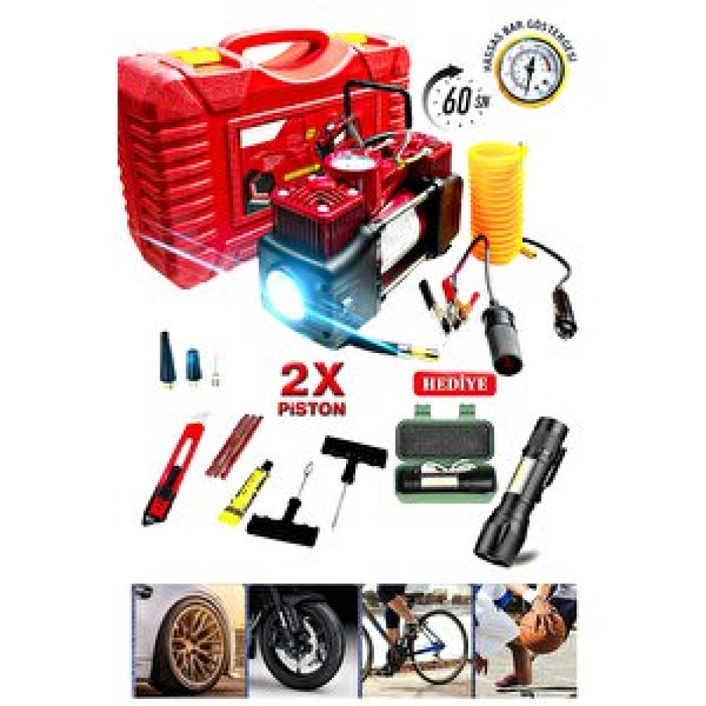 Proxtech Ağır Hizmet Çift Silindirli 12v 150psi Çantalı Oto Kamyon Lastik Şişirme Hava Kompresörü Kit Set Lastik Tamir & Bakım Fiyatı