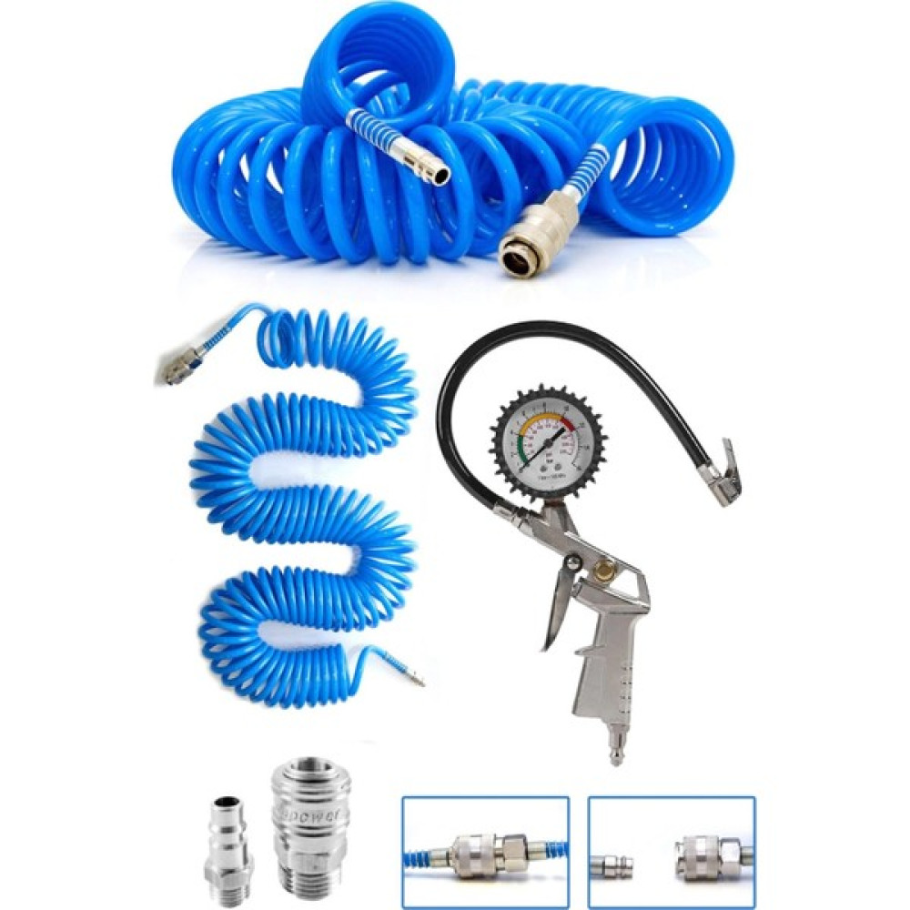 Proxtech Hava Üfleme Toz Alma 15 Mt Spiral Hava Hortumu ve Saatli Lastik Şişirme Hava Tabancası Hava Kompresörü Fiyatı
