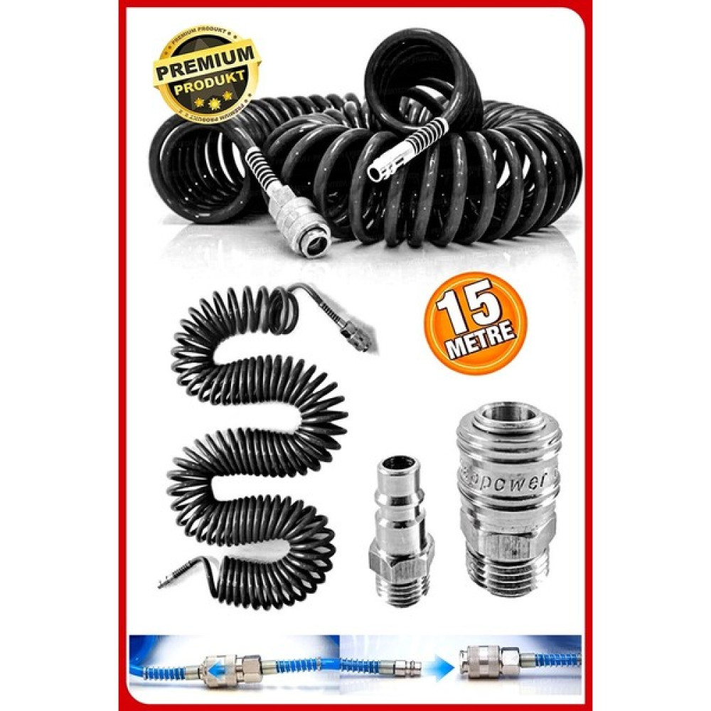 Proxtech Havalı Profesyonel Yüksek Kalite Kompresör Spiral Hava Hortumu 8 mm 15 mt Hava Jakı Kompresör Recor Seti Hava Kompresörü Fiyatı